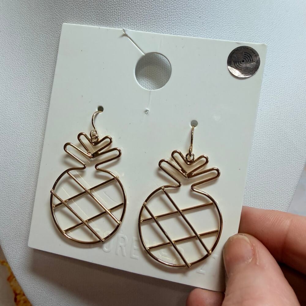 Gold Pineapple Hoop Dangle Earrings
